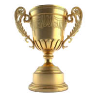 The image features a stunning golden trophy with a realistic design, standing tall against a transparent background, creating an impressive and elegant look. png