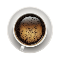 de beeld wordt weergegeven een levensecht, vogel oog visie van een koffie kop Aan een doorzichtig achtergrond, onthullend elke detail van de kopjes ontwerp.generatief ai png