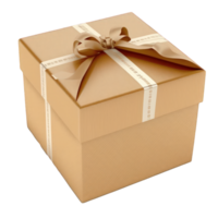 A lifelike, brown gift box with a kraft paper finish is shown against a see-through background. png