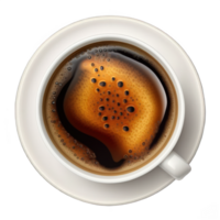 This image depicts a cup of coffee from a top-down perspective, rendered in a realistic style. The cup is displayed on a transparent background, allowing for flexibility in its usage. png