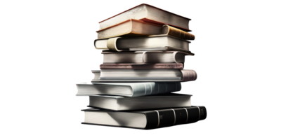 This image depicts a neat stack of books that appear to be sitting on a transparent surface. png