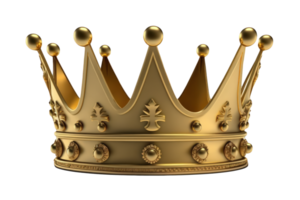 A stunning and lifelike golden crown, with intricate details and sparkling jewels, is set against a transparent background.Generative AI png
