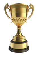 A shining golden trophy appears to float against a clear, transparent background, with every detail crafted to perfect realism. png
