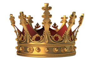 une étonnamment détaillé d'or couronne, ouvré avec réaliste précision, est assis un haut une transparent arrière-plan, élevant ses royal aura.générative ai png