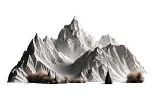 de beeld Kenmerken een adembenemend visie van realistisch en zeer gedetailleerd bergen weergegeven tegen een transparant achtergrond, maken het geschikt voor divers projecten en ontwerpen.generatief ai png