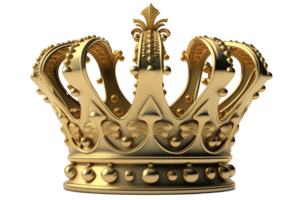 A majestic and realistic golden crown shines brightly against a clear, transparent background, its intricate details catching the eye and captivating the imagination. png