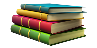 A transparent background showcases a neat and orderly stack of books, each one realistically rendered with visible spines and crisp pages. png