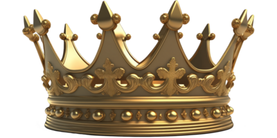 This image features a stunning and realistic golden crown, complete with intricate details and a regal design. png