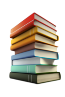 A set of books of various sizes and colors stacked one on top of the other, placed on a transparent background to create a realistic effect. png