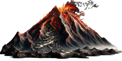 A majestic and imposing volcano, rendered in exquisite detail, rises ominously against a transparent background, providing a breathtaking view of its inner workings and fiery fury. png