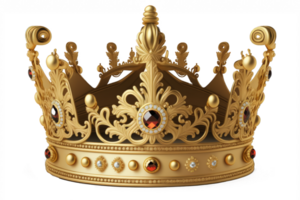 A striking golden crown sits majestically on a transparent background, with intricate details that make it appear almost lifelike. png