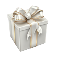 A gift box with a crisp white finish and a stunningly tied bow sits upon a clear, see-through surface. png