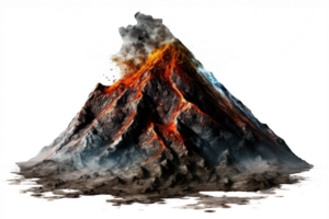 This image features a highly detailed and realistic depiction of a volcano set against a transparent background, allowing for easy integration into a variety of projects and designs. png