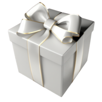 A pristine white gift box with an elaborately tied bow sits on a transparent background, ready to be filled with a special surprise for someone. png