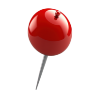 A bright red push pin is seen positioned diagonally on a clear, transparent background. Its sharp point and round head are visible. png