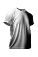 This image is a realistic representation of a white t-shirt with short sleeves, isolated on a transparent background, making it ideal for graphic design or web projects. png