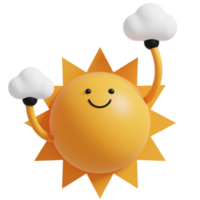 3D Sun and Cloud Character.Happy Sun. 3d render illustration. png