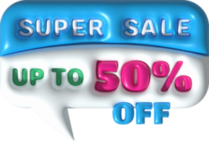 3d Illustration Verkauf Banner Design, Einkaufen Deal Angebot Rabatt, super Verkauf oben zu 50 Prozentsatz aus. png