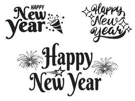 Happy New Year Stylish Typographic Inscription Vector Image Set