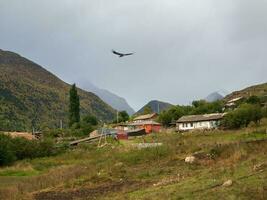 Dramatic view of amazing mountain village in North Ossetia. Awes photo