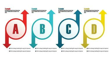 Section infographic template step guide for business information presentation. Vector banner circle and arrow pointing out. Modern workflow diagrams with example sentences. Report option plan 4 topics