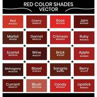 red color shades vector illustration with color hex code, twenty primary red hex code with color name visible text,  color theory, color idea