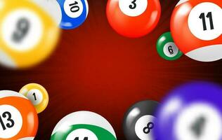 Flying billiard balls. 3d vector frame with copy space