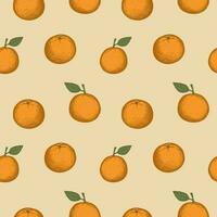 Pattern with tangerines. Seamless repeating pattern with clementines, citrus plant. Hand drawn in vintage style. Colored background with repetition, fruit motif. Design element. Vector illustration