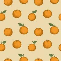 Pattern with tangerines. Seamless repeating pattern with clementines, citrus plant. Hand drawn in vintage style. Colored background with repetition, fruit motif. Design element. Vector illustration