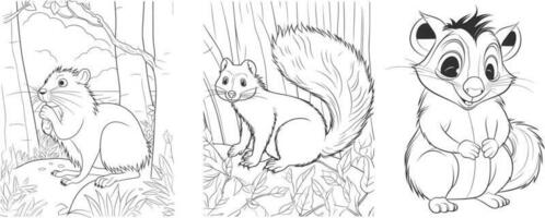 un dibujo de un ardilla en un bosque vector