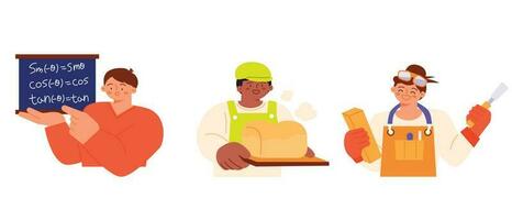 Labor Day. people who are working. Mathematician, baker, carpenter. vector