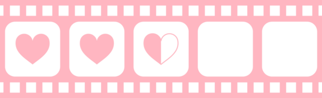 Heart Shape in the Filmstrip Silhouette, Movie Sign for Romantic or Romance or Valentine Series, Love or Like Rating Level Icon Symbol for Romanticism Movie Story. Rating 2,5. Format PNG