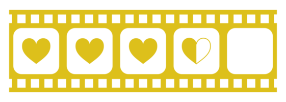 Herz gestalten im das Filmstreifen Silhouette, Film Zeichen zum romantisch oder Romantik oder Valentinstag Serie, Liebe oder mögen Bewertung Niveau Symbol Symbol zum Romantik Film Geschichte. Bewertung 3,5. Format png