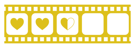 Heart Shape in the Filmstrip Silhouette, Movie Sign for Romantic or Romance or Valentine Series, Love or Like Rating Level Icon Symbol for Romanticism Movie Story. Rating 2,5. Format PNG