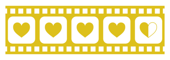 Heart Shape in the Filmstrip Silhouette, Movie Sign for Romantic or Romance or Valentine Series, Love or Like Rating Level Icon Symbol for Romanticism Movie Story. Rating 4,5. Format PNG