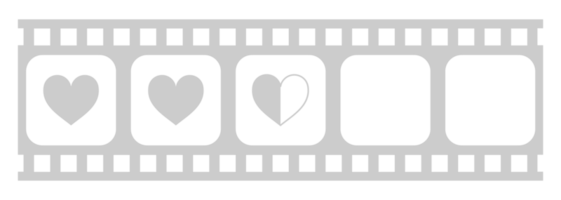 hjärta form i de filmremsa silhuett, film tecken för romantisk eller roman eller valentine serier, kärlek eller tycka om betyg nivå ikon symbol för romantik film berättelse. betyg 2,5. formatera png