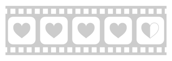 hjärta form i de filmremsa silhuett, film tecken för romantisk eller roman eller valentine serier, kärlek eller tycka om betyg nivå ikon symbol för romantik film berättelse. betyg 4,5. formatera png