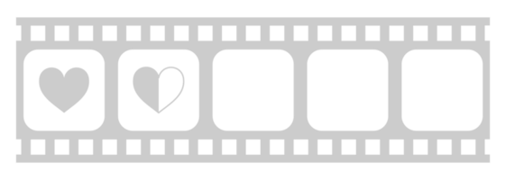 hjärta form i de filmremsa silhuett, film tecken för romantisk eller roman eller valentine serier, kärlek eller tycka om betyg nivå ikon symbol för romantik film berättelse. betyg 1,5. formatera png