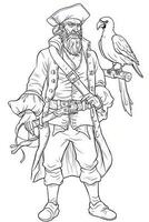 Pirate. Set of black and white illustrations for coloring book.. photo