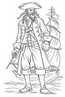 Pirate. Set of black and white illustrations for coloring book.. photo