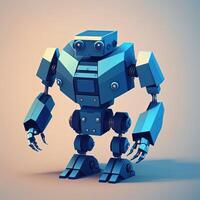 Blue robot Illustration on gradient background. photo