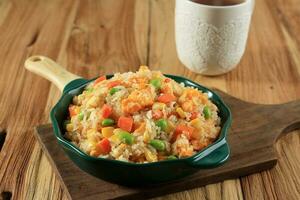 Yangzhou Fried Rice with Egg, Carrot, Sweet Corn, Edamame. photo