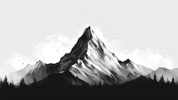 Mountain range black and white, pencil illustration of mountain range black and white, pencil photo