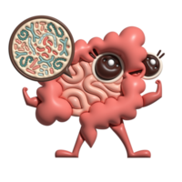 3d framställa mikroskopisk Bra bakterier, mikroflora, virus i inälvor tecknad serie karaktär. volym illustration maskot design. mänsklig inälvor mikroflora med probiotika. friska matsmältnings tarmkanalen png