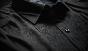 Black color shirt texture, stretch fabric background. . photo