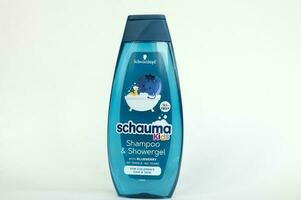 Warsaw, Poland. April, 2023. Baby shampoo and shower gel with blueberry extract from Schwarzkopf. photo