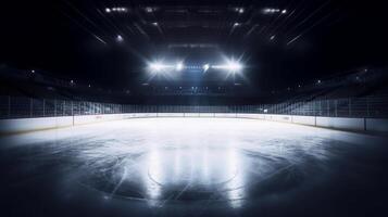 Empty ice rink with lights. Illustration photo