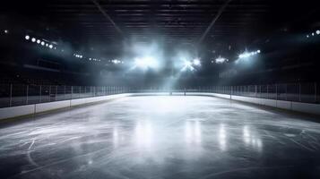 Empty ice rink with lights. Illustration photo