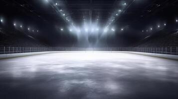 Empty ice rink with lights. Illustration photo