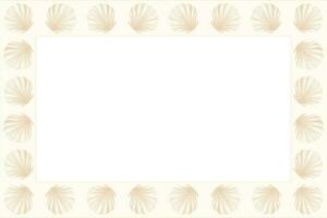 Ready-made vector summer frame template from realistic seashells. Background with borders decorated with sea pearl molluscs.